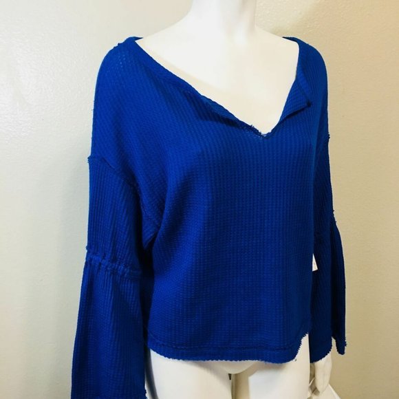 FREE PEOPLE XS Women's Shirt V-neck Blue 3/4s - Picture 6 of 8